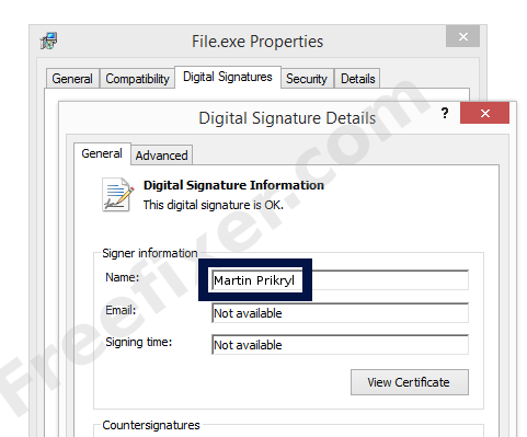 Screenshot of the Martin Prikryl certificate